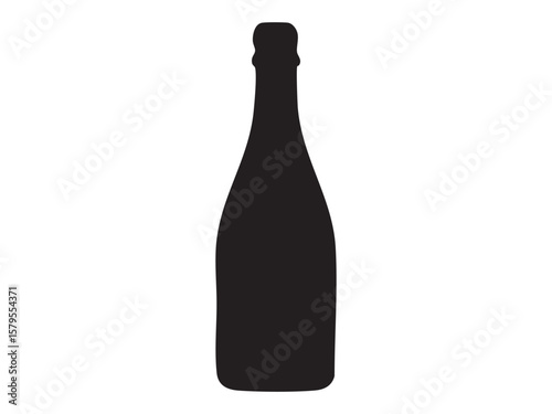 Black silhouette of beer or cider alcohol bottle, isolated on white background, graphic illustration. concept of beverage, drink, bar, icon, logo, design element