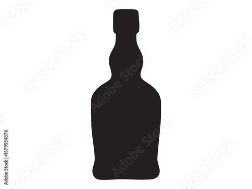 Black silhouette of liqueur alcohol bottle, isolated on white background, ideal for graphic illustration. concept of beverage container, bar icon, liquor branding, design element