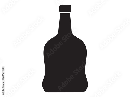 Black silhouette of vodka or gin alcohol bottle isolated on white background, graphic illustration. concept of beverage container, liquor, bar icon, logo, design element, drink