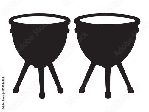 Black silhouette of timpani drums isolated on white background, graphic illustration. concept of music, percussion instruments, orchestra, icon, logo, design element