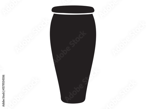 Black silhouette of conga drum isolated on white background, graphic illustration. Concept of percussion musical instrument, latin rhythm, ethnic music, design element