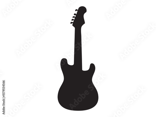 Black silhouette of electric guitar, isolated on white background, graphic illustration. concept of music, musical instrument, rock, icon, logo, design element