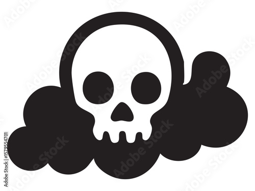 Skull and cloud graphic illustration, isolated on white background. concept of environmental pollution, toxicity, hazard, danger icon, warning sign, design element