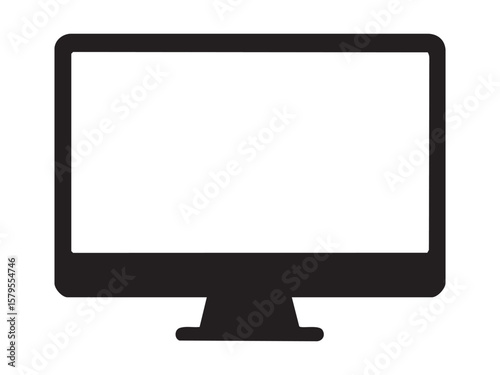 Black silhouette of computer monitor isolated on white background, graphic illustration. concept of technology, computer screen, electronic device, icon, logo, design element.