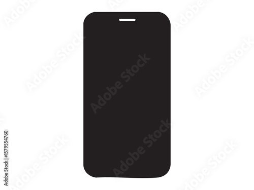 Black silhouette of smartphone mobile phone isolated on white background, graphic illustration. Concept of modern communication, digital device, touchscreen technology, design element