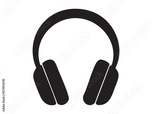 Black silhouette of headphones, isolated on white background, graphic illustration. concept of music, audio equipment, sound, gadget, icon, logo, design element
