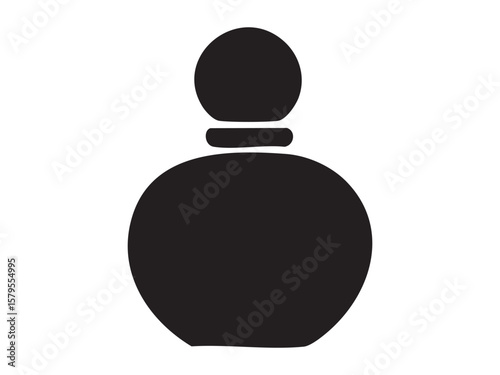 Black silhouette of perfume bottle, isolated on white background, graphic illustration. concept of icon, logo, fragrance, scent, design element, elegant bottle, fashion accessory
