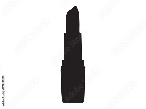 Black silhouette of lipstick isolated on white background, graphic illustration. concept of beauty, cosmetics, icon, logo, makeup accessory, fashion, design element