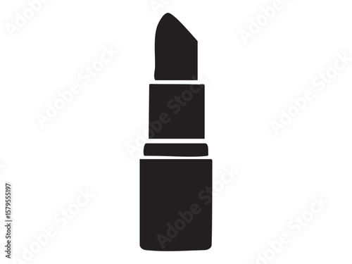Black silhouette of lipstick, isolated on white background, graphic illustration. concept of makeup, beauty product, cosmetics, fashion icon, feminine accessory, design element