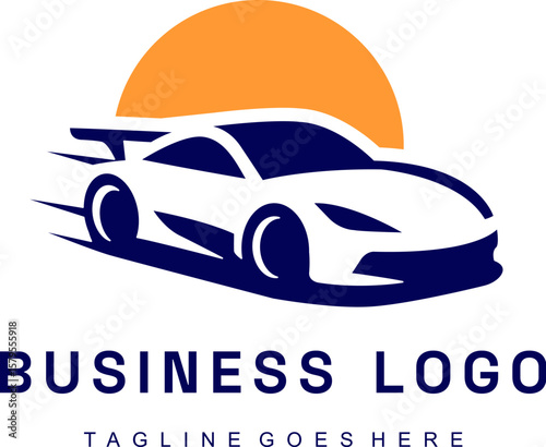 The racing car silhouette positioned against a setting sun for an elegant sunset logo