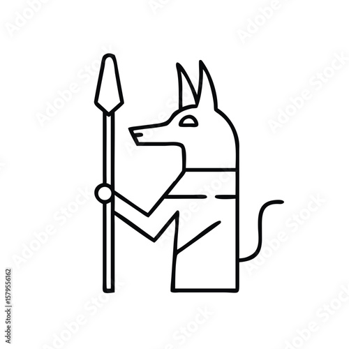 Jackal-headed figure holding a staff in a minimalist design