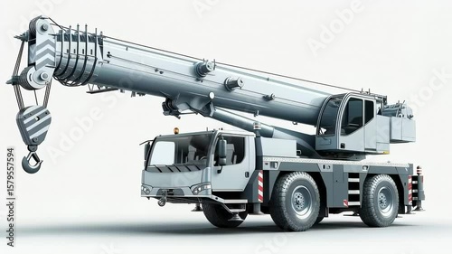 Powerful Mobile Crane for Construction and Industrial Lifting on White Background