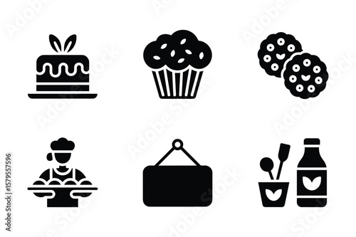 Festive cake muffin cookies baker serving food bottle with leaf vector
