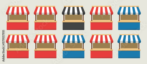 Flat Design Food Stalls with Different Colors