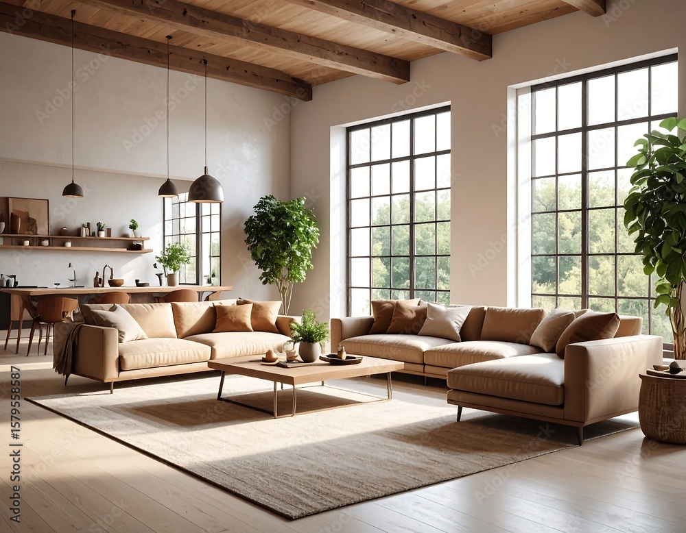 Fototapeta premium Modern, open-plan living area