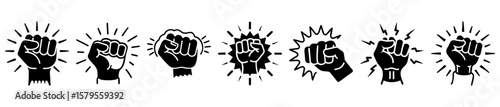 Collection of Raised Fist Symbols Representing Strength Solidarity and Defiance
