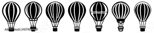 Various Hot Air Balloon Silhouettes in Black and White Ready for Flight