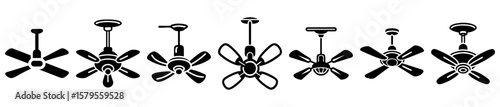 Diverse Ceiling Fan Styles in Black Silhouette, A Vector Graphic Collection