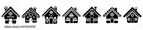Vector Illustration of Christmas Gingerbread Houses with Icing Decoration, Isolated on White