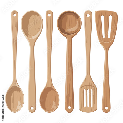 Collection of various wooden kitchen utensils including spoons and spatulas