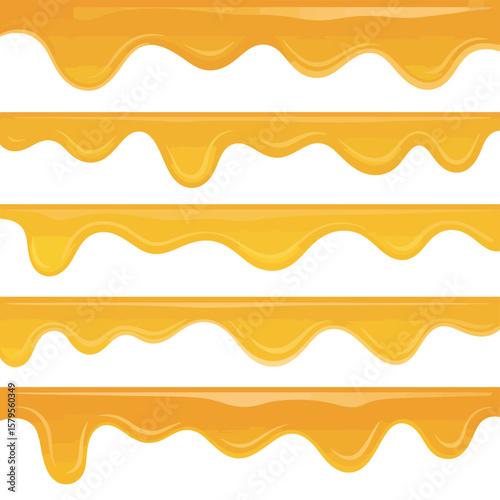 Abstract flowing golden liquid drips in horizontal lines on white background