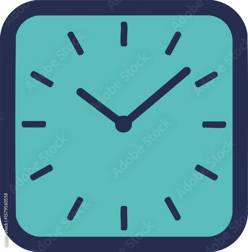 Square wall clock with teal face and dark frame simple design vector illustration 