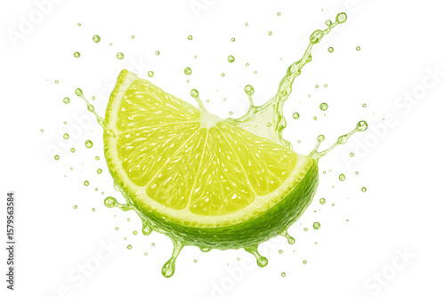 Juicy lime slice with splash effect isolated on white background © ROY