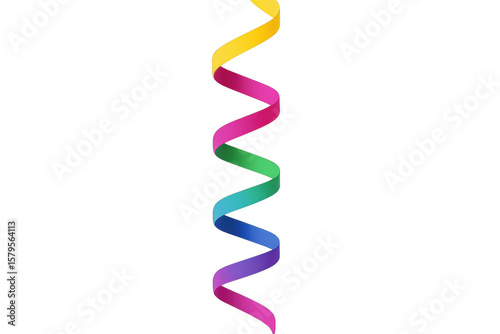 Vibrant curling ribbon spiraling in festive colors against transparent backdrop, enhancing celebratory graphic design elements