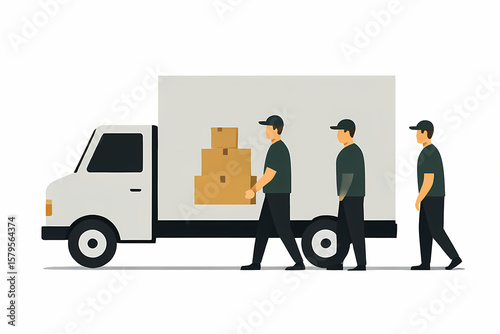 Warehouse Workers Loading Carton Boxes Vector Illustration Teamwork Logistics Concept Shipping and Delivery Graphic Design Commercial Use Image
