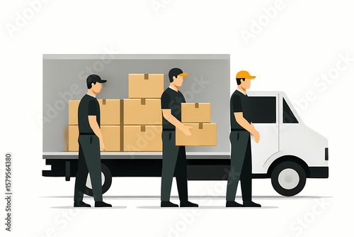 Vector Illustration Workers Loading Boxes Graphic Design Teamwork Concept Shipping Logistics Visual Cargo Handling Artwork Delivery Service Scene Creative Packaging Transport Idea

