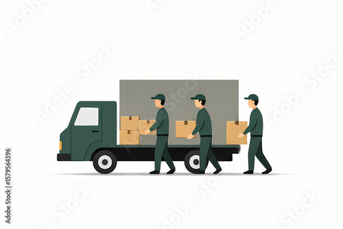 Vector Illustration Workers Loading Boxes Graphic Design Teamwork Concept Shipping Logistics Visual Cargo Handling Artwork Delivery Service Scene Creative Packaging Transport Idea
