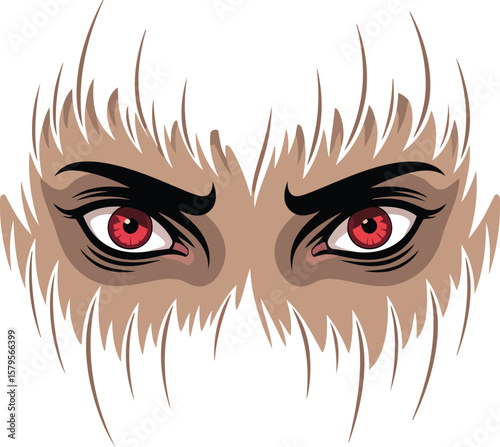 Red Eyes with White Hair Vector Illustration Two Elements for Fantasy Art and Design

