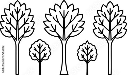 6 Minimalist Line Art Tree Silhouettes Vector Set