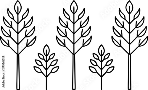 6 Minimalist Line Art Tree Silhouettes Vector Set