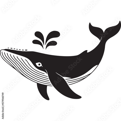 Εκτύπωση καμβά A stylized black and white illustration of a whale with water spraying from its
