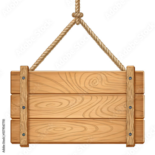 Rustic Wooden Sign Hanging from Rope Blank Template for Message Announcement or Design Isolated On Transparent Background