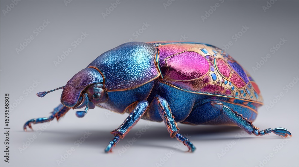 Naklejka premium Futuristic Metallic Beetle with Iridescent Shell