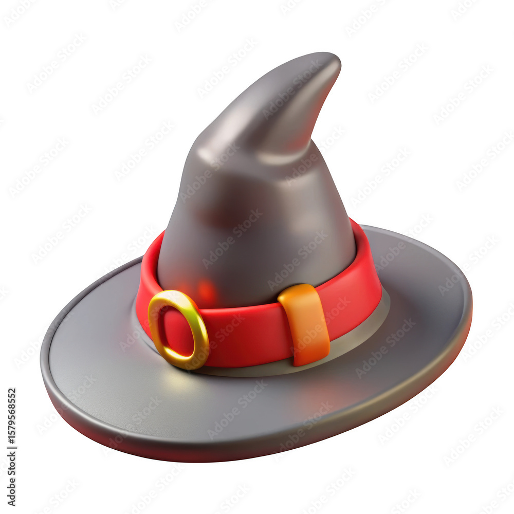 Naklejka premium 3d render of stylized wizard hat with red band isolated on transparent background