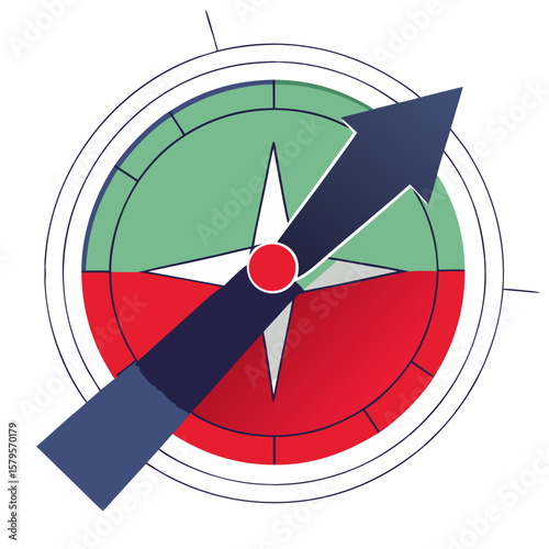 Compass spinner with an arrow in a minimalistic and colorful design