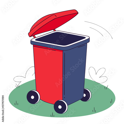 Open trash can with wheels in a simple and bright design