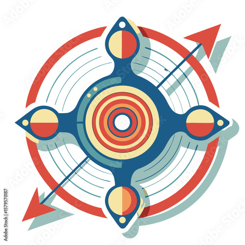 Spinner with arrows and concentric circles in a vibrant and dynamic design