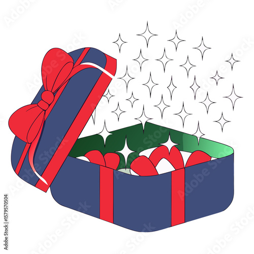 Open gift box with sparkling contents and a colorful design