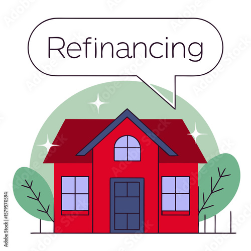 Home with a "Refinancing" speech bubble in a colorful and modern design