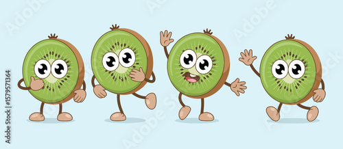 Kiwi Fruit Characters in Different Poses