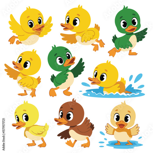 Wallpaper Mural Collection of cute cartoon ducklings in various poses and colors Torontodigital.ca