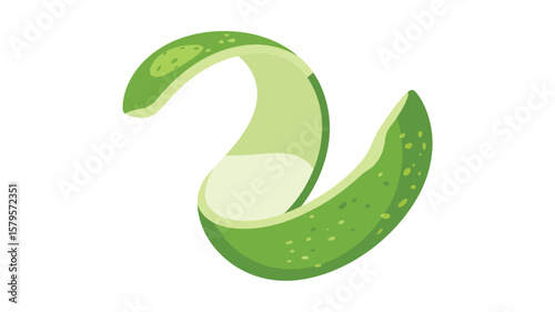 Green citrus peel spiral with textured dots isolated on white background