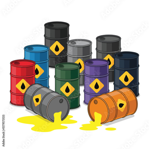 Spilled Oil Barrels Illustration