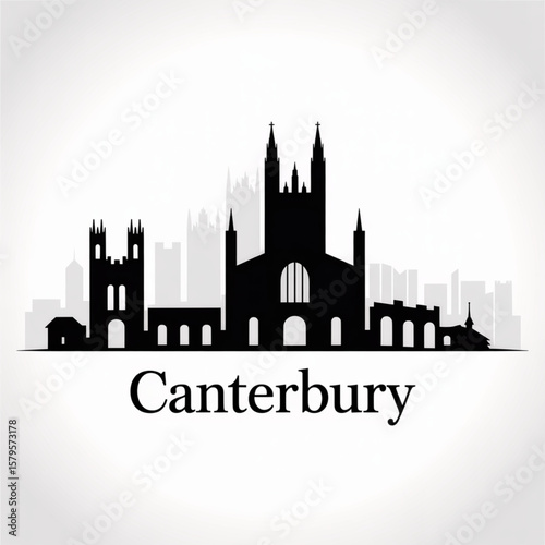 Canterbury Skyline Silhouette - Historic English Cathedral City Vector Illustration