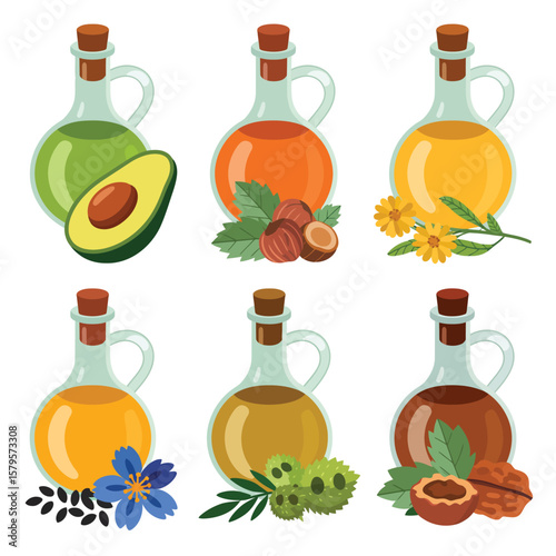 Assortment of Natural Oils in Glass Bottles