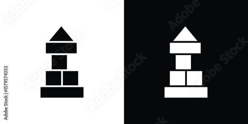 Wooden block icon symbol in black and white color. Silhouette Styles.